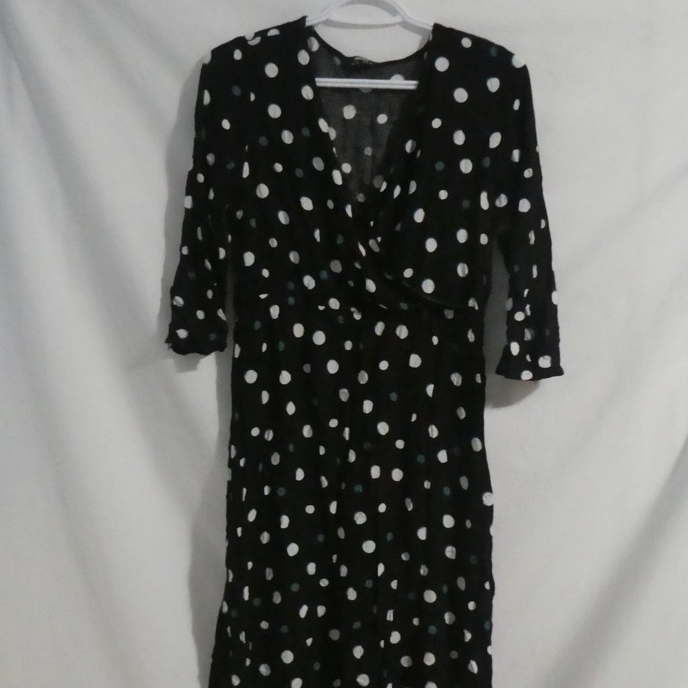 MAX | UK 10 EUR 36 | Polka Dot Dress | Black Dress With White and Green Dots